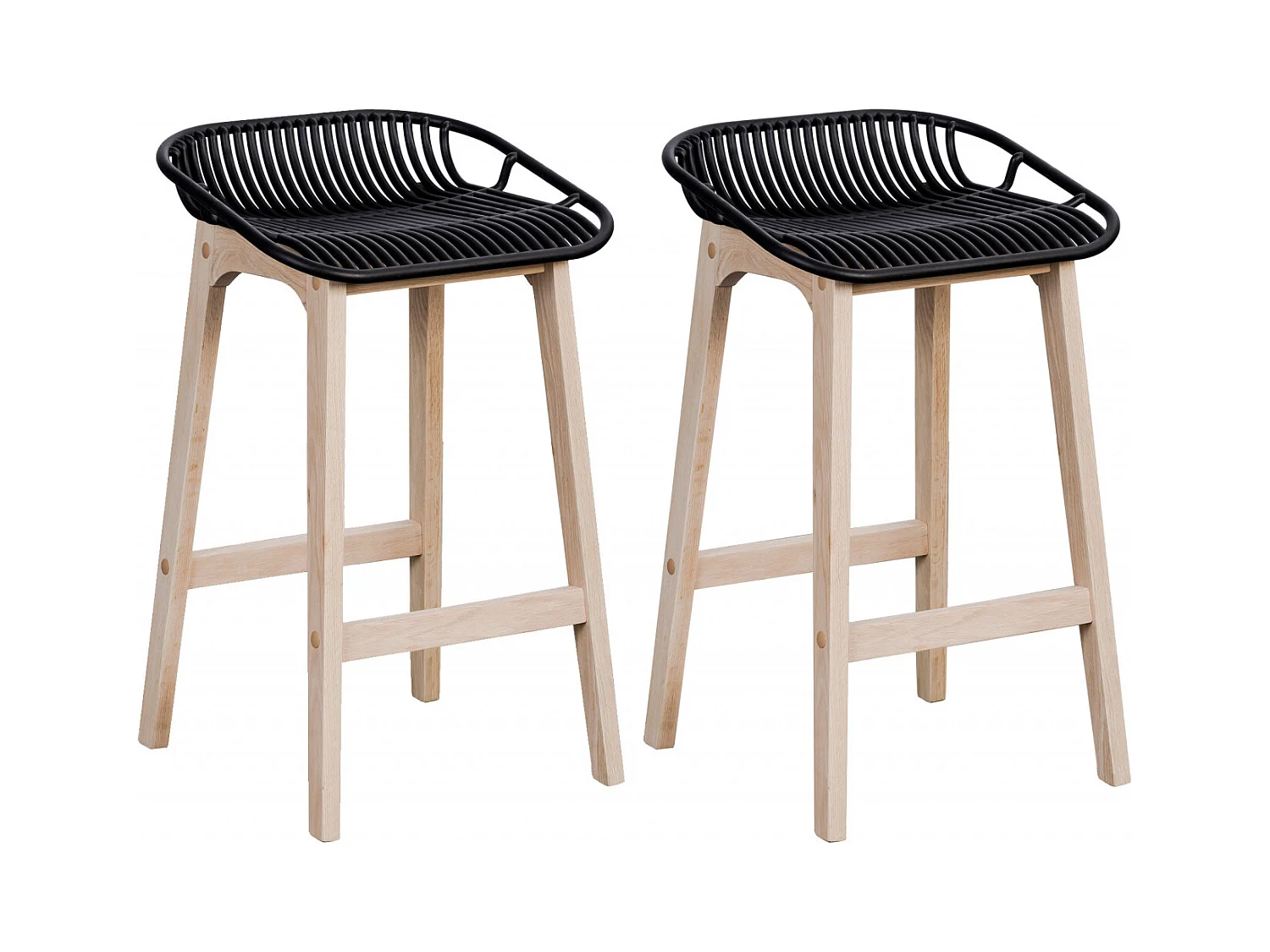 Conjunto de sillas de isla y bar MALMO de roble de 65 cm con asiento de plástico