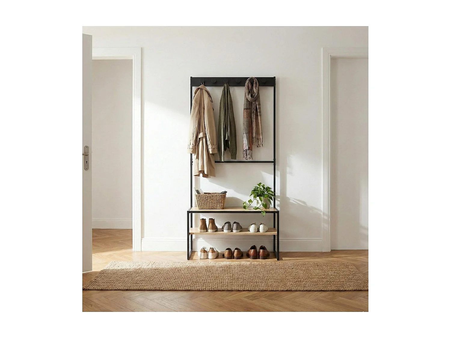 Rack de entrada de madeira e metal Trevor