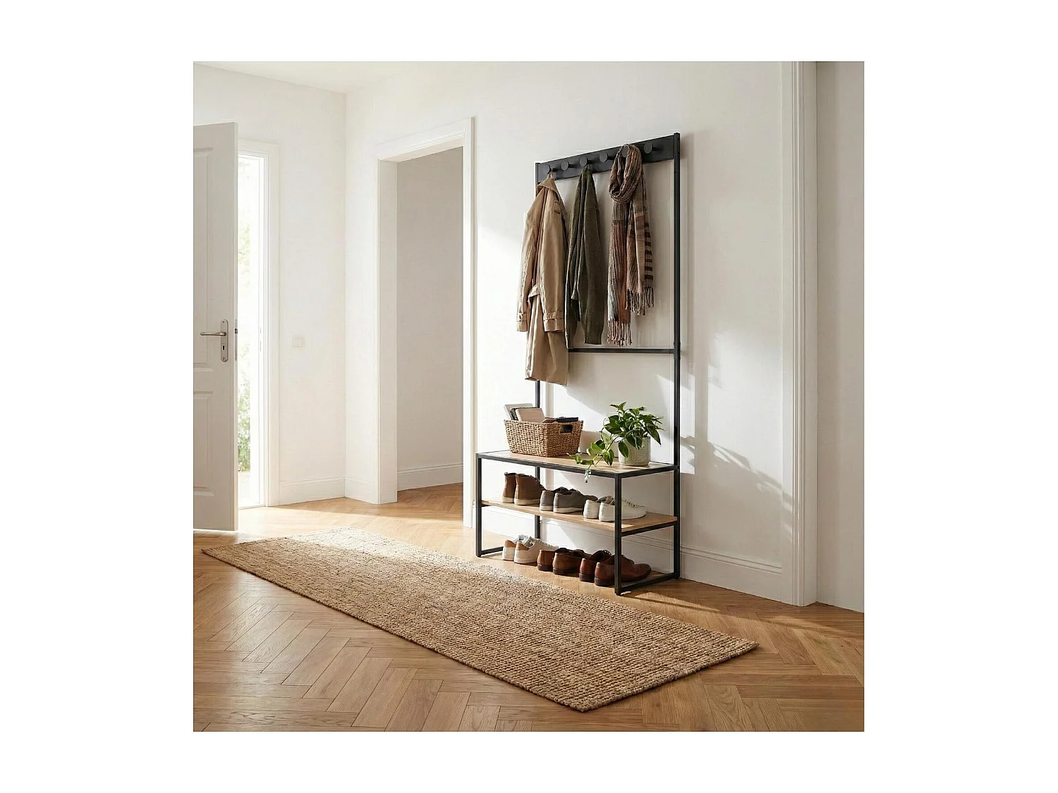 Rack de entrada de madeira e metal Trevor