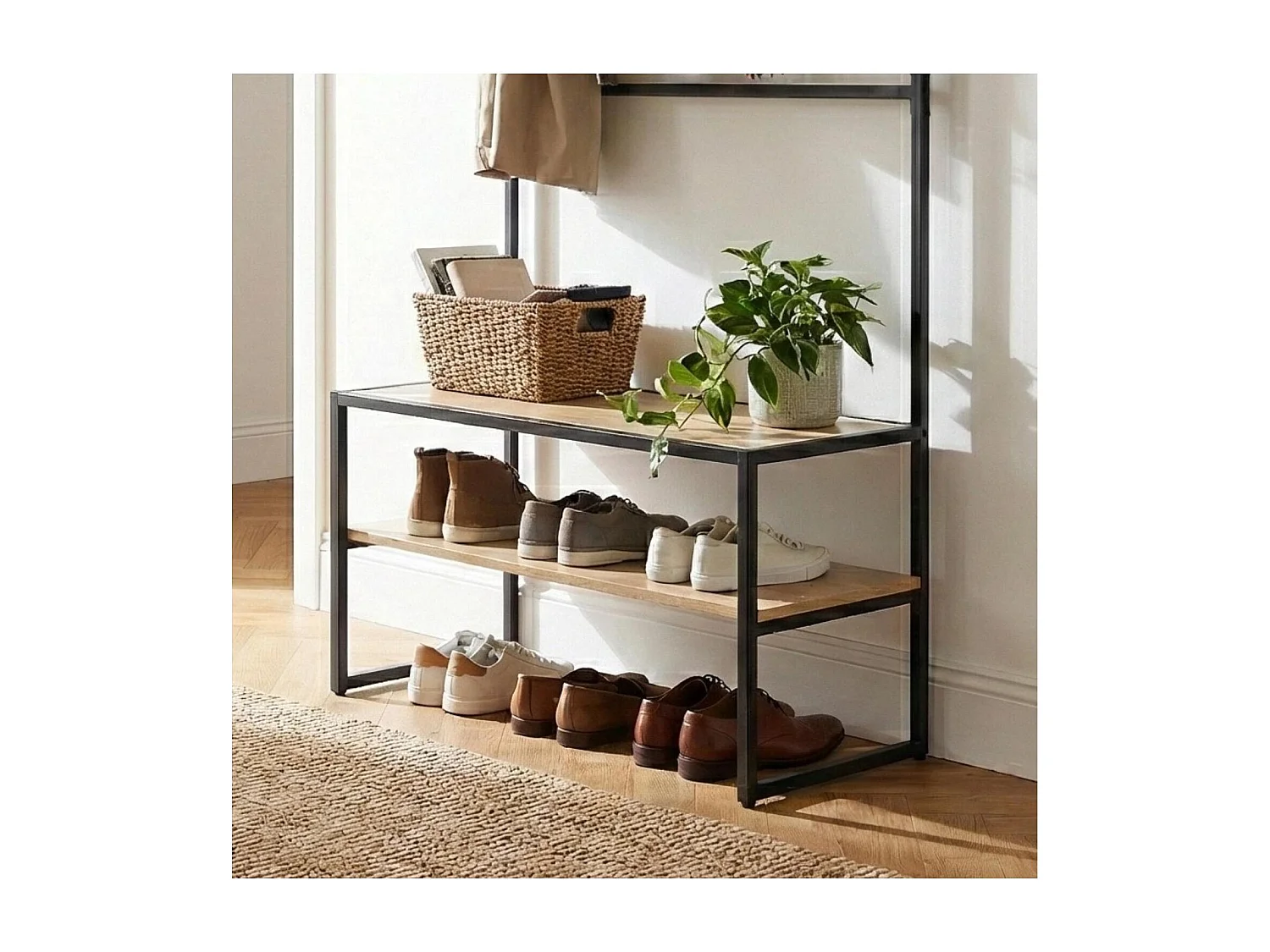 Rack de entrada de madeira e metal Trevor