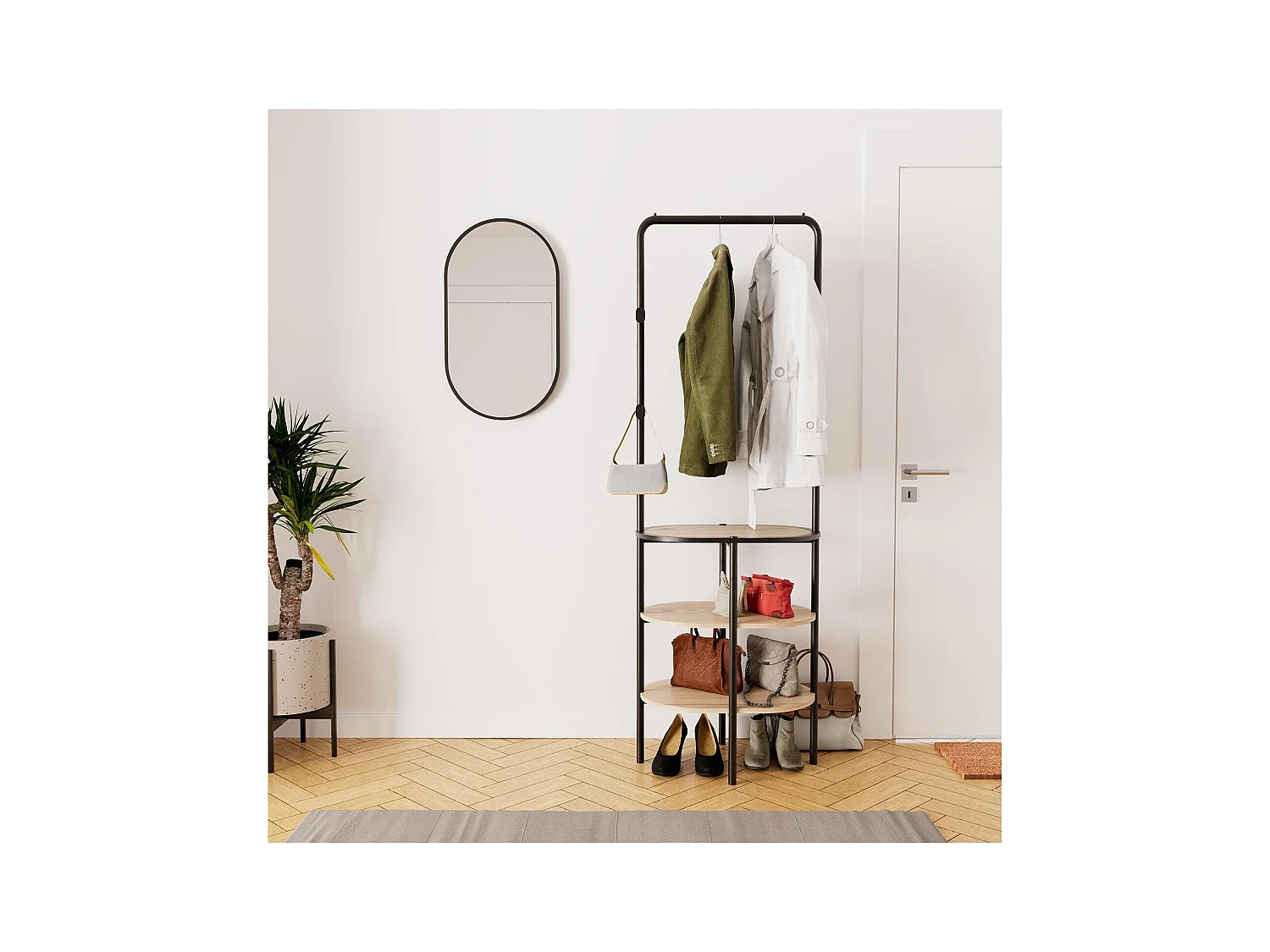 Conjunto de entrada WILKO, perchero redondo + espejo