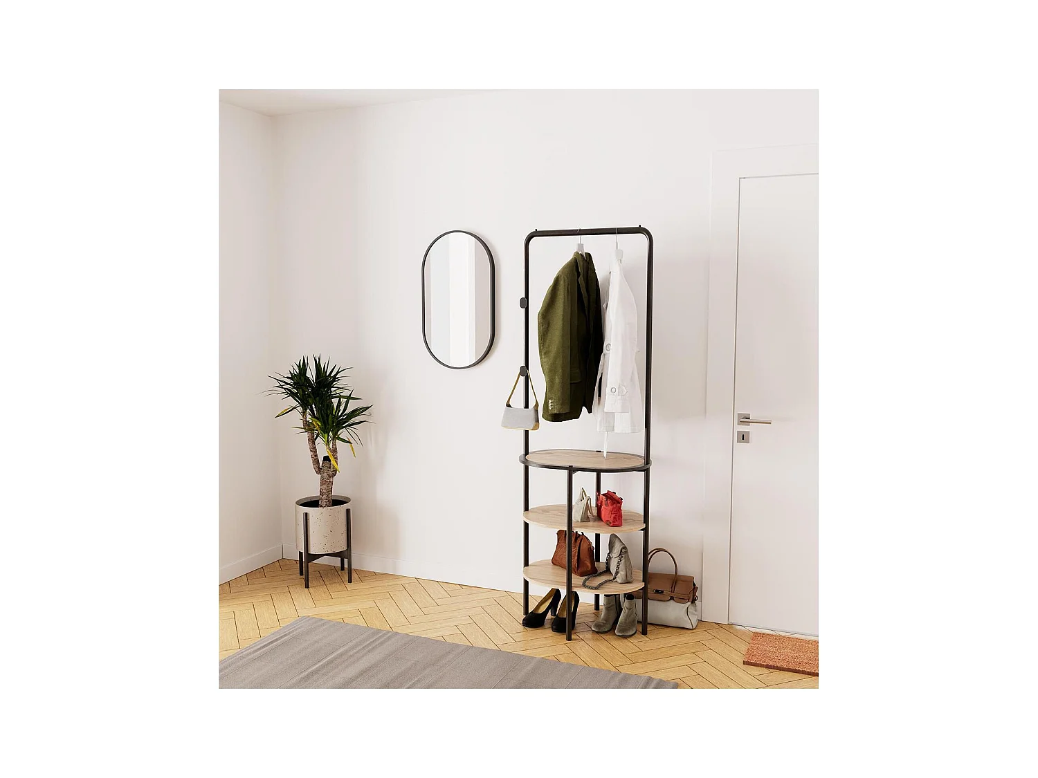 Conjunto de entrada WILKO, perchero redondo + espejo