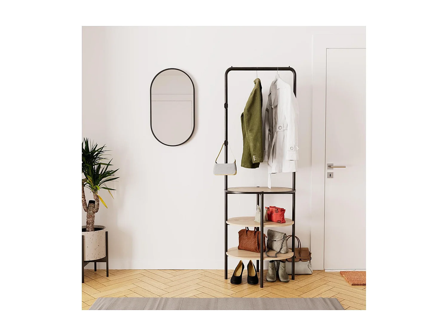 Conjunto de entrada WILKO, perchero redondo + espejo