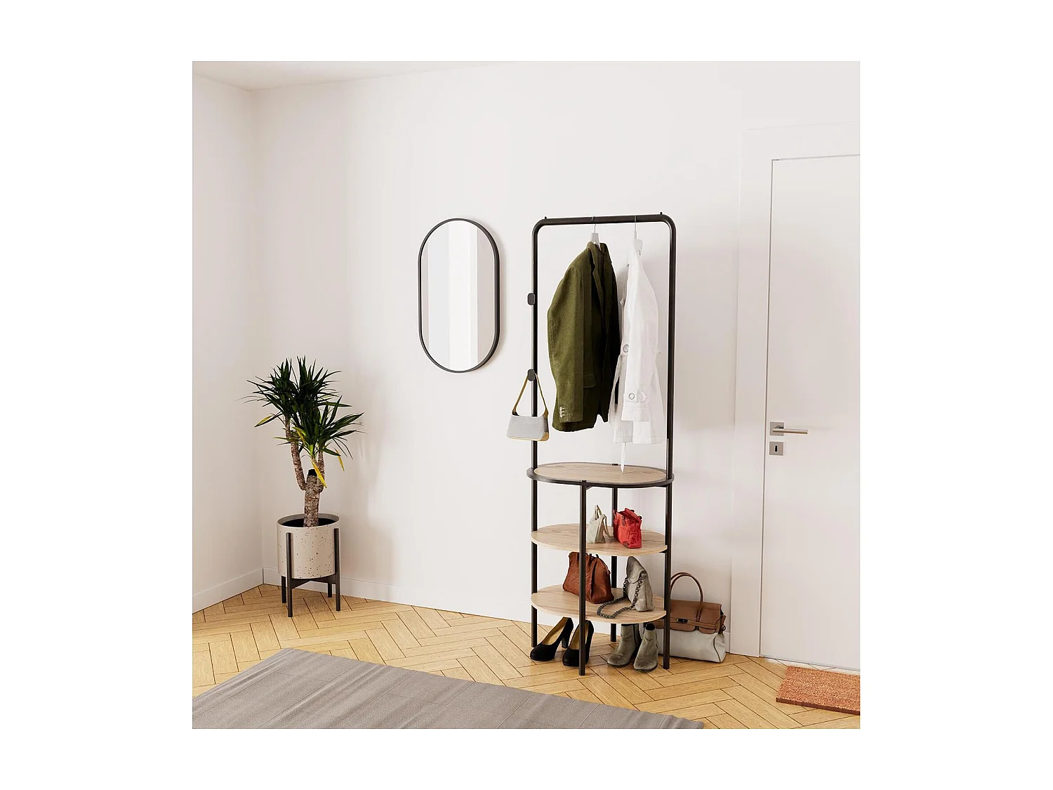 Conjunto de entrada WILKO, perchero redondo + espejo
