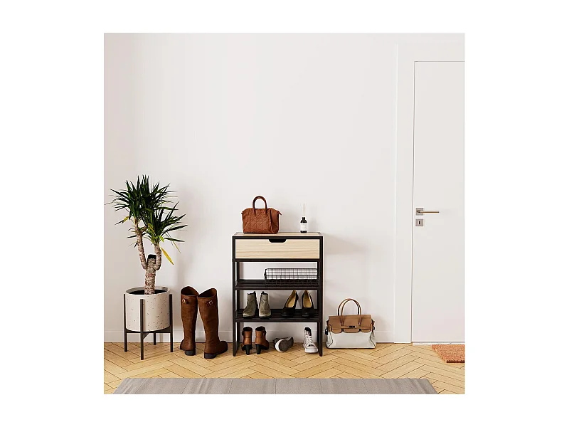 Console d'entrée rangement chaussures bois et métal 60x80cm