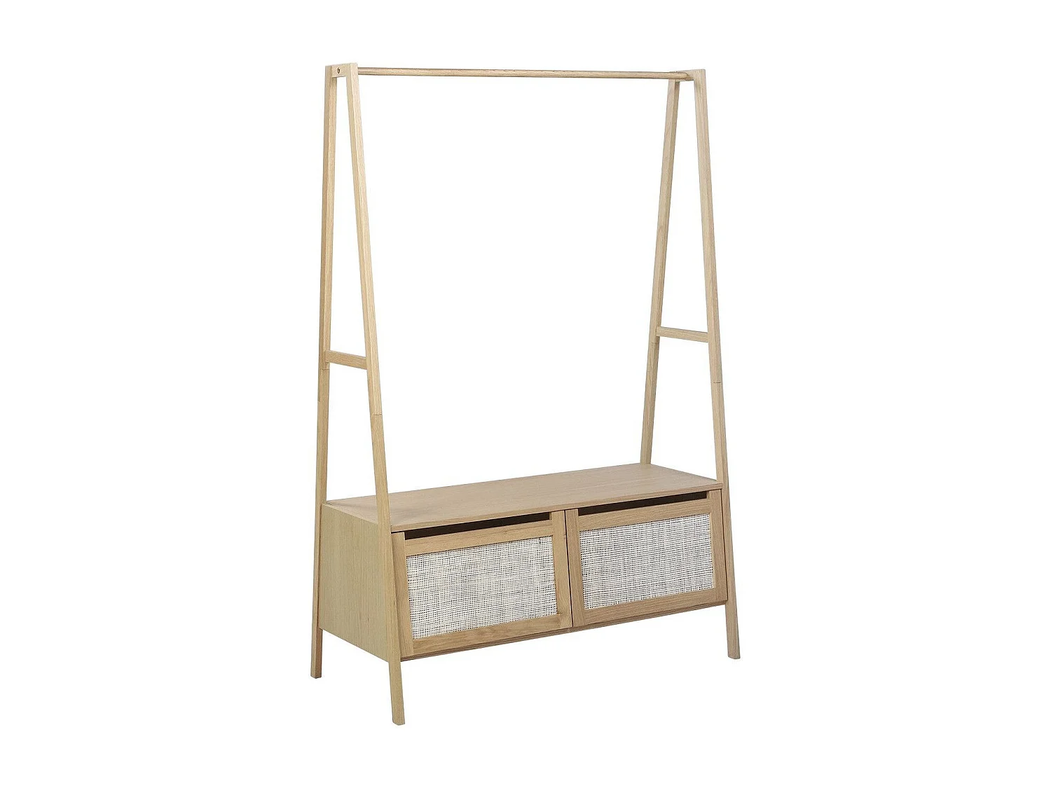 Portant vêtements en bois et cannage 110x165cm - avec rangement fermé