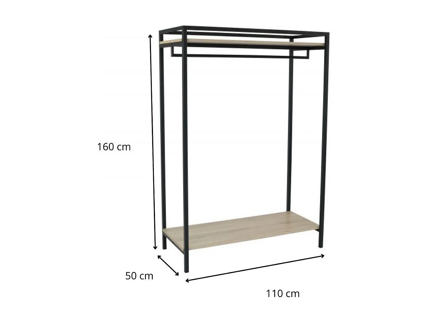 Portant vêtements bois et métal noir 110x160cm