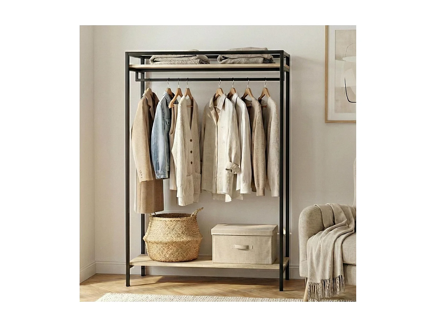 Portant vêtements bois et métal noir 110x160cm