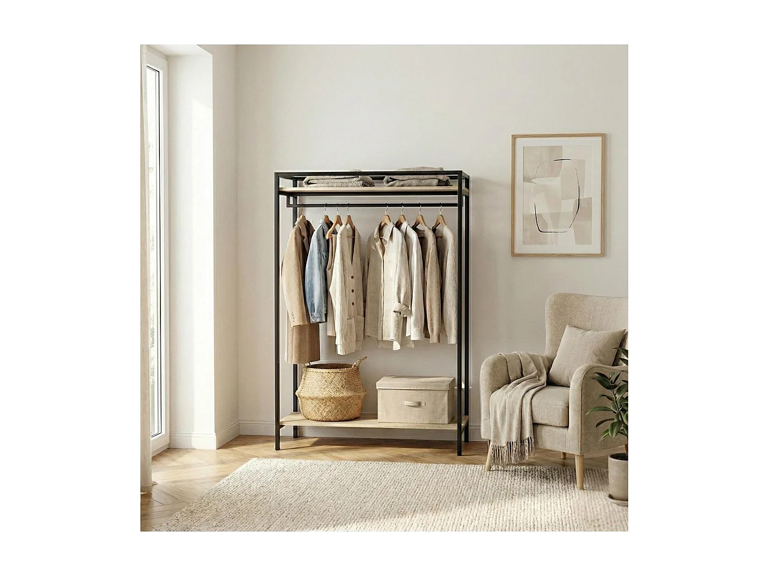 Portant vêtements bois et métal noir 110x160cm