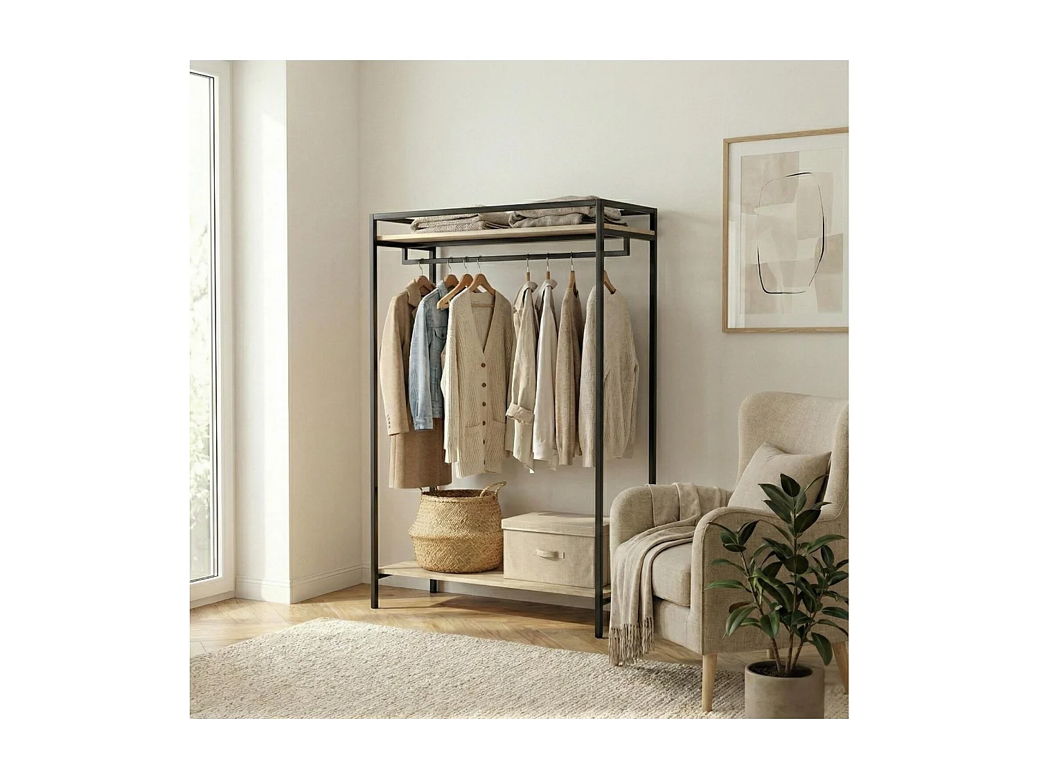 Portant vêtements bois et métal noir 110x160cm