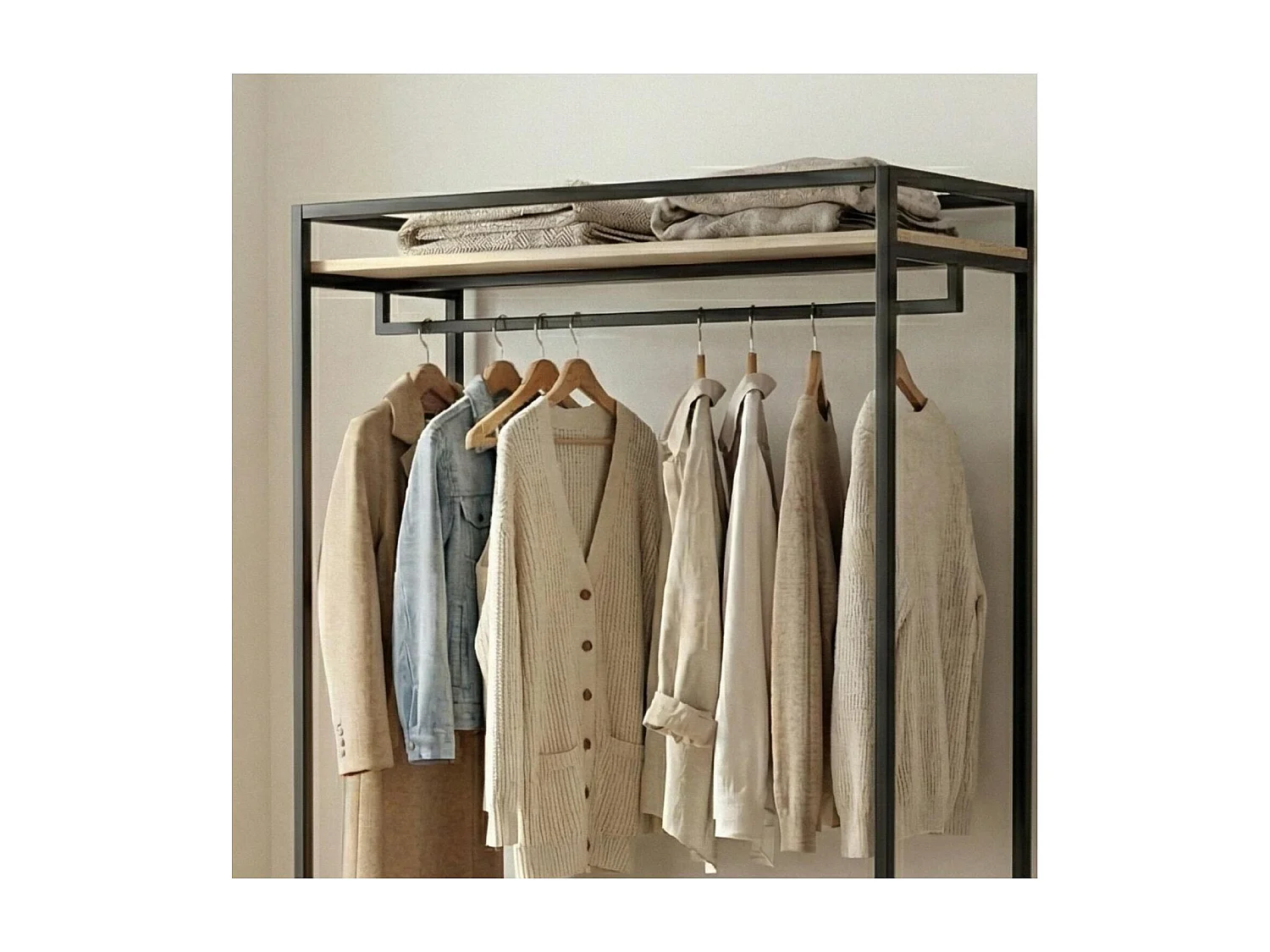 Portant vêtements bois et métal noir 110x160cm