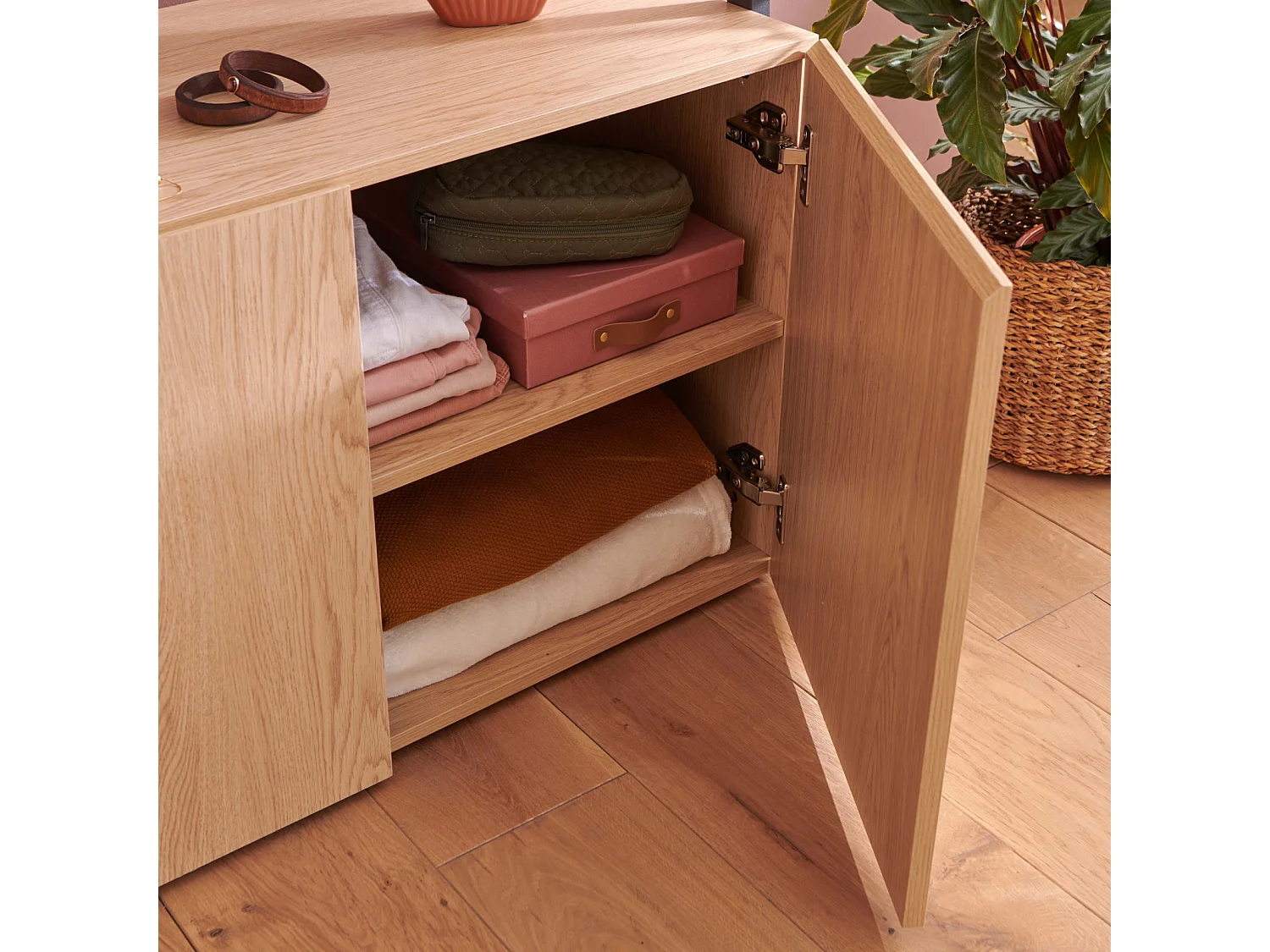 Portant vêtements bois et métal 90x175cm - avec rangement fermé