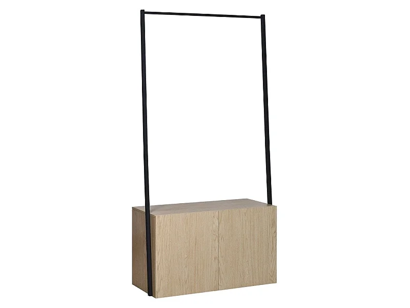 Portant vêtements bois et métal 90x175cm - avec rangement fermé
