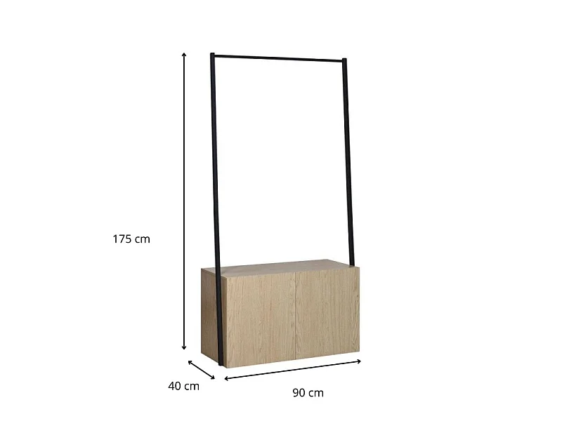 Portant vêtements bois et métal 90x175cm - avec rangement fermé