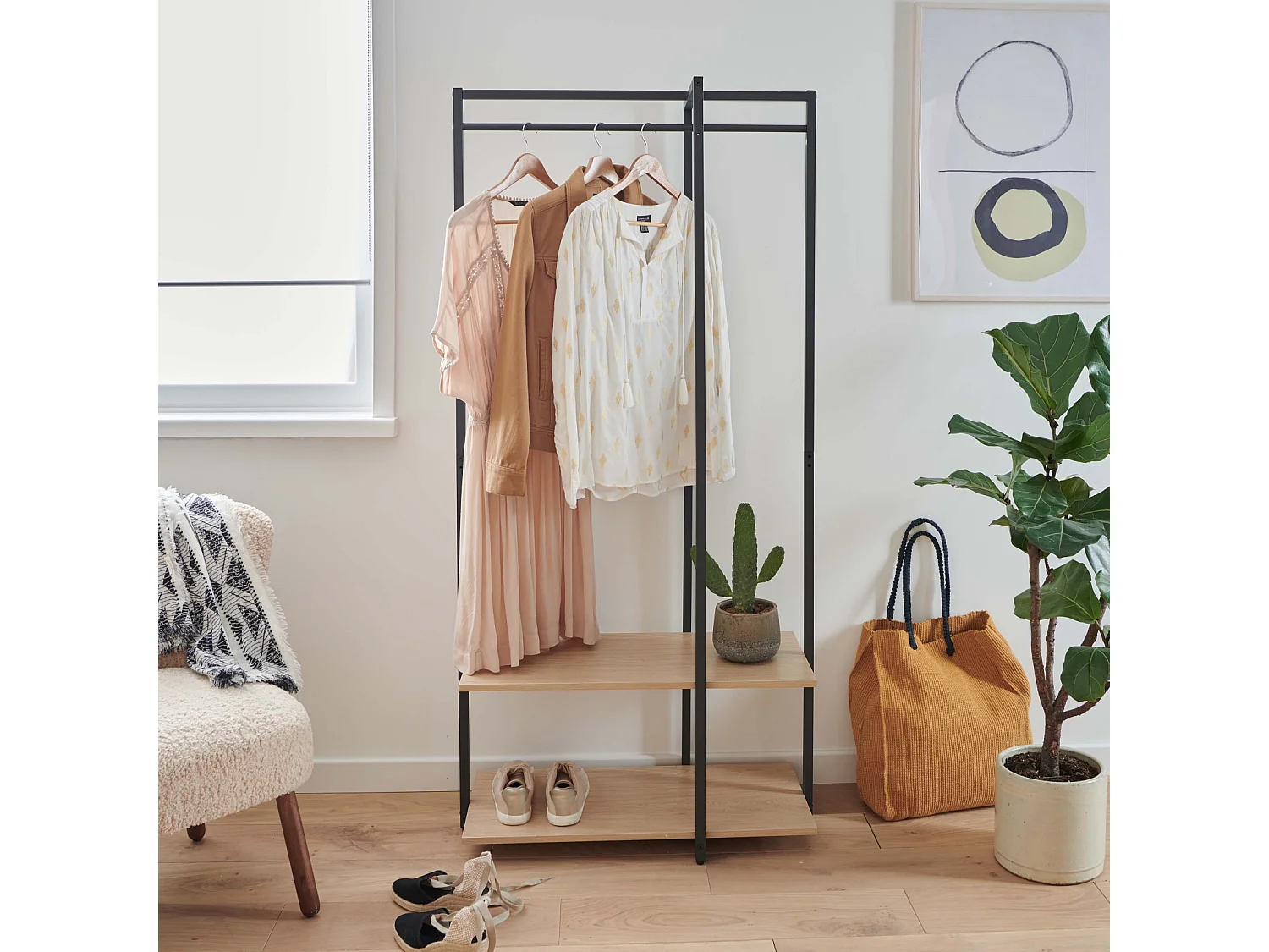 Portant vêtements en bois et métal noir 80x165cm