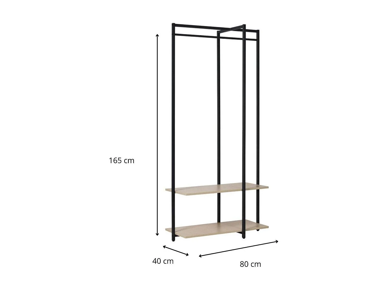 Portant vêtements en bois et métal noir 80x165cm