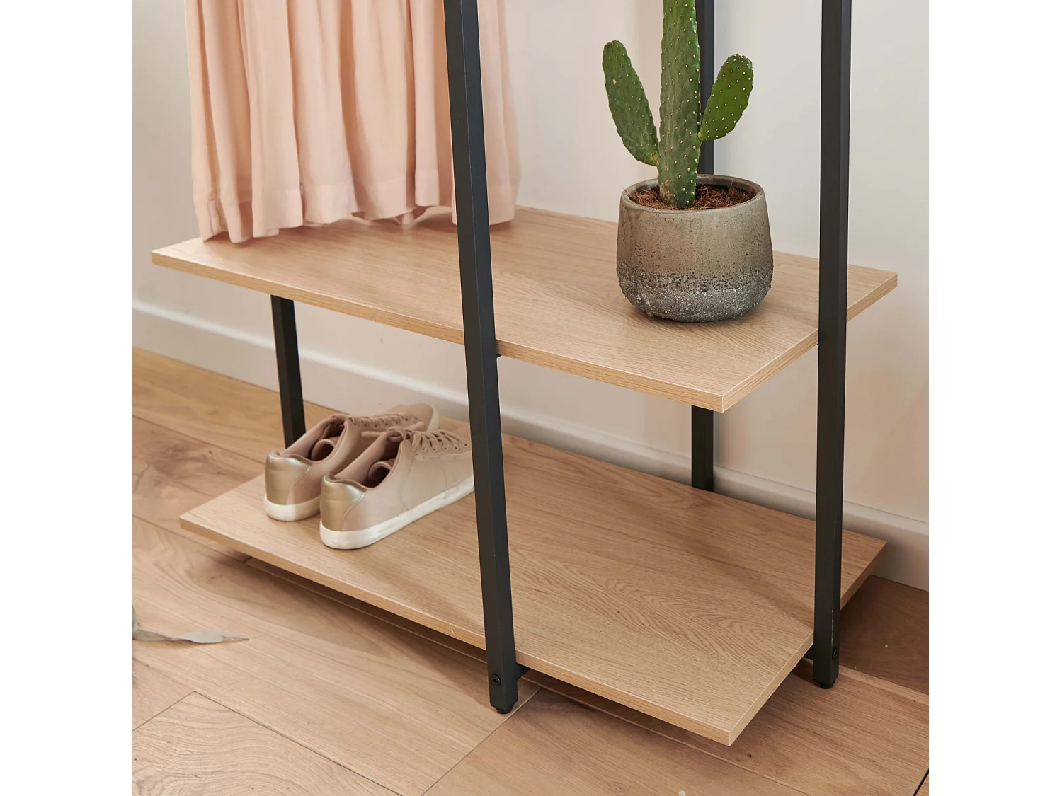 Portant vêtements en bois et métal noir 80x165cm