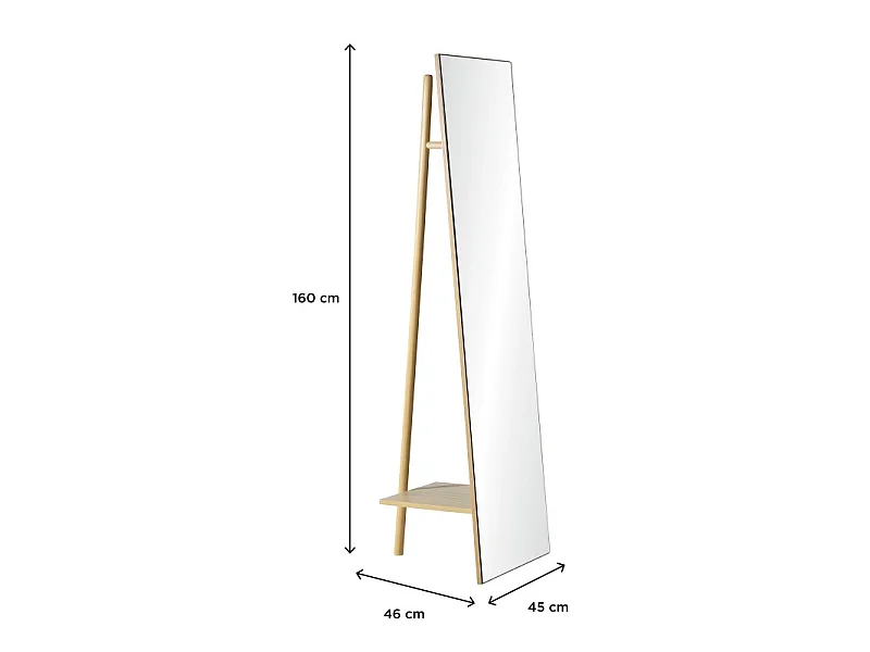 Portant vêtements miroir en bois 45x160cm