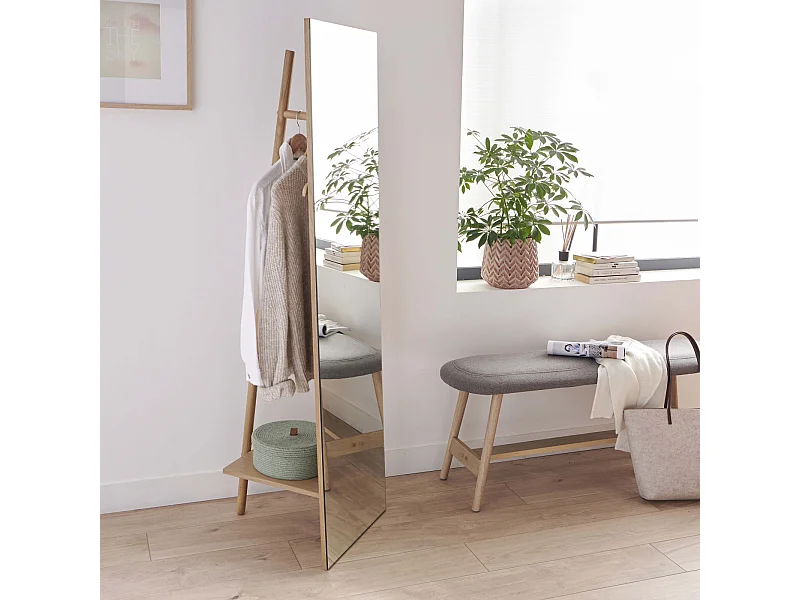 Portant vêtements miroir en bois 45x160cm