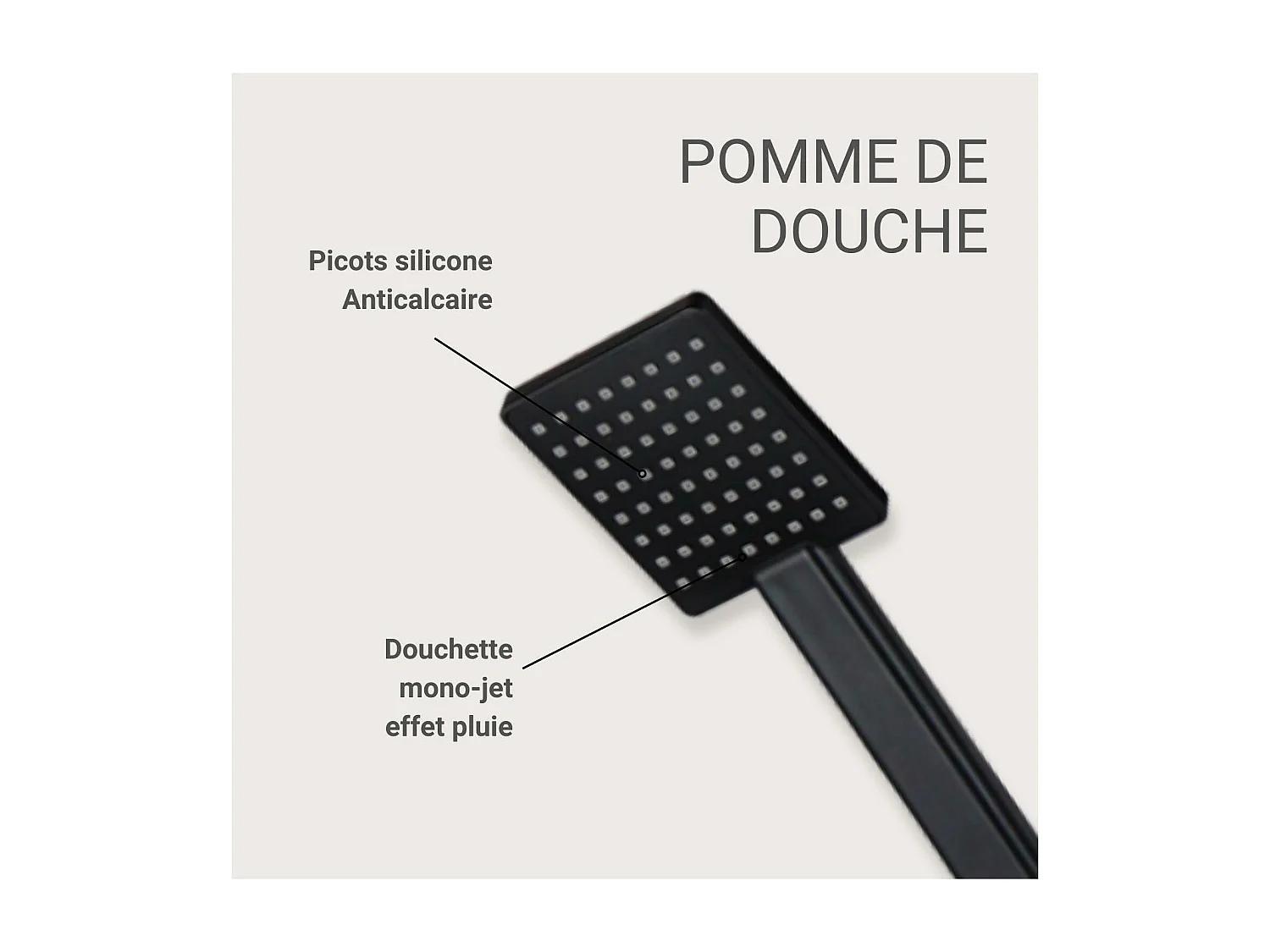 Douchette tête carrée en ABS chromé 1 jet