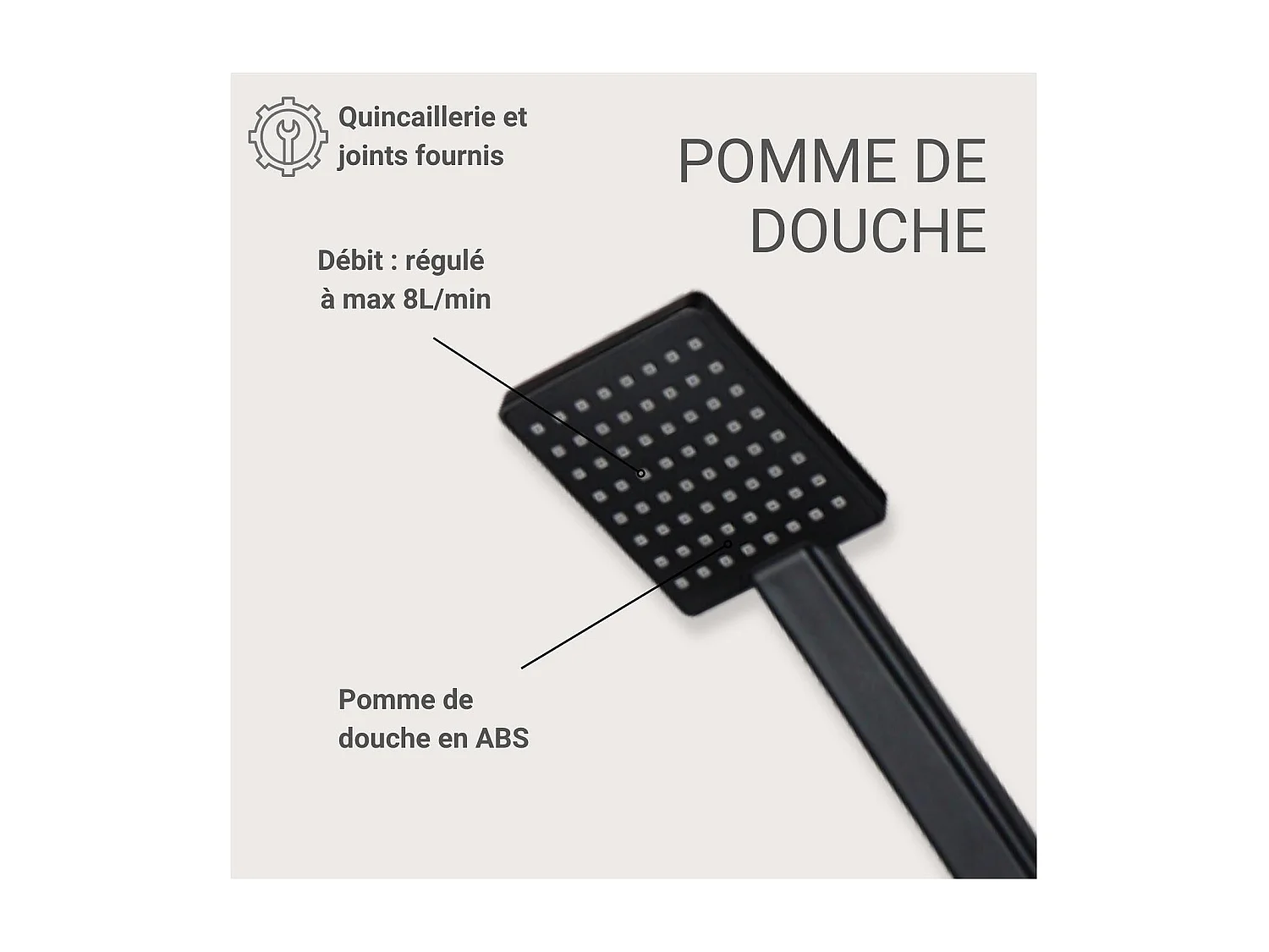 Douchette tête carrée en ABS chromé 1 jet