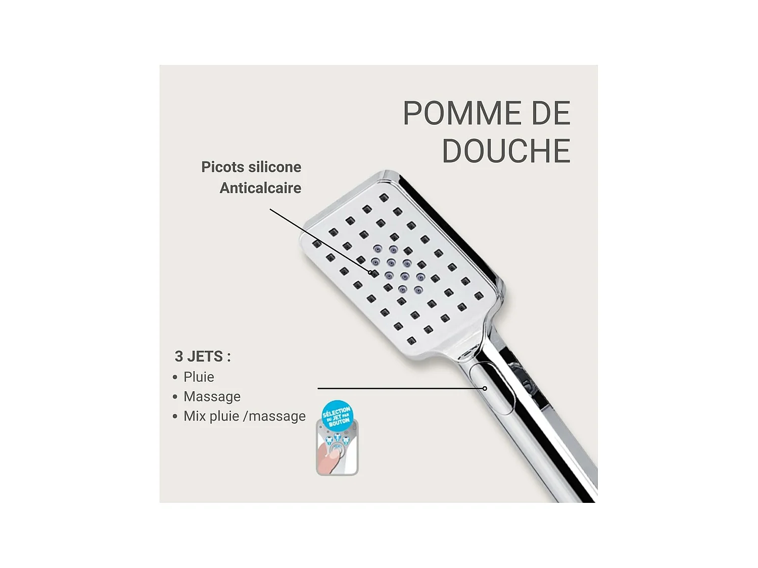 ELOA rechthoekige chromen douchekop met 3 stralen