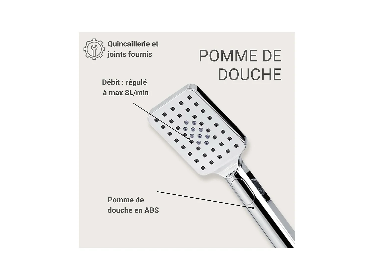 ELOA rechthoekige chromen douchekop met 3 stralen