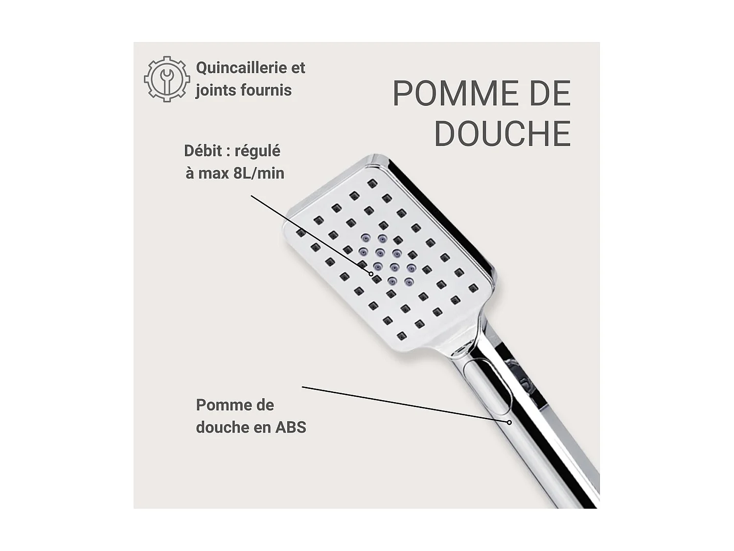 Douchette chromée rectangulaire 3 jets ELOA