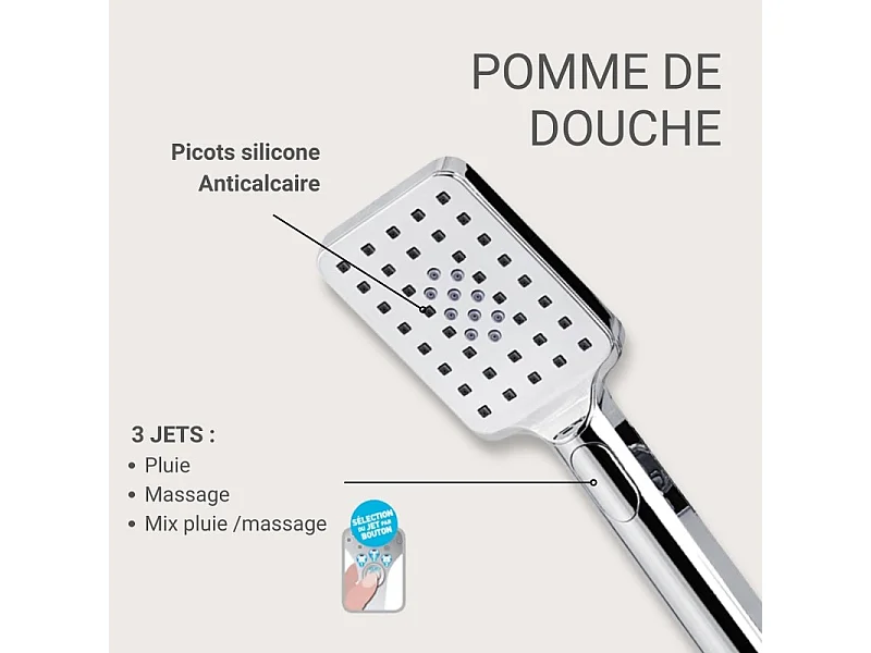 Douchette chromée rectangulaire 3 jets ELOA