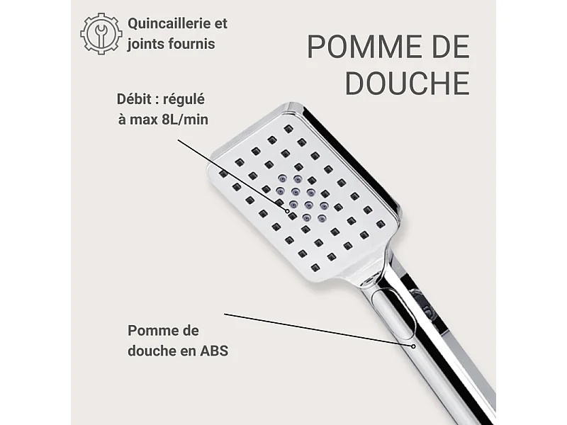 Douchette chromée rectangulaire 3 jets ELOA