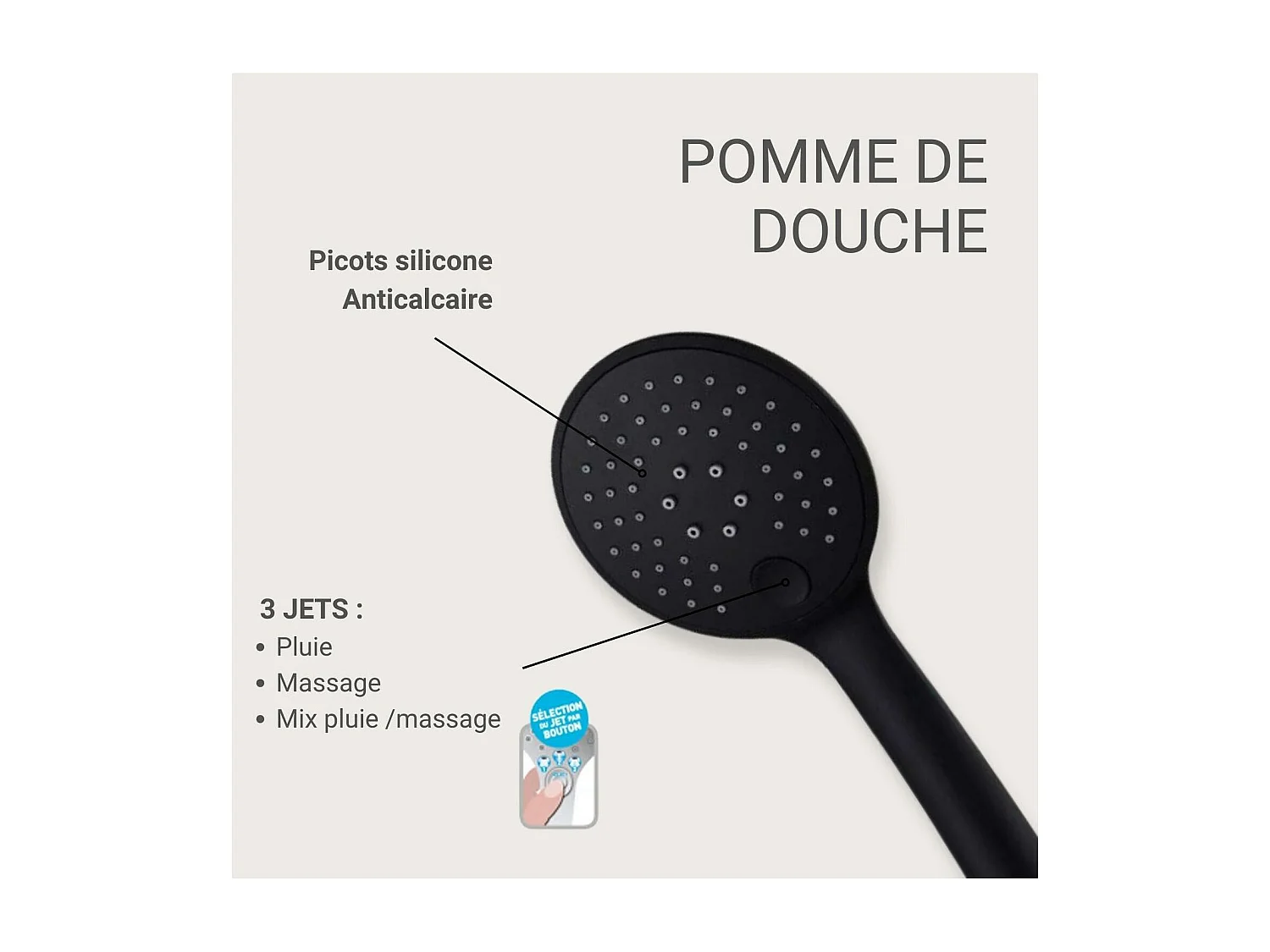 Douchette à tête ronde en ABS 3 jets