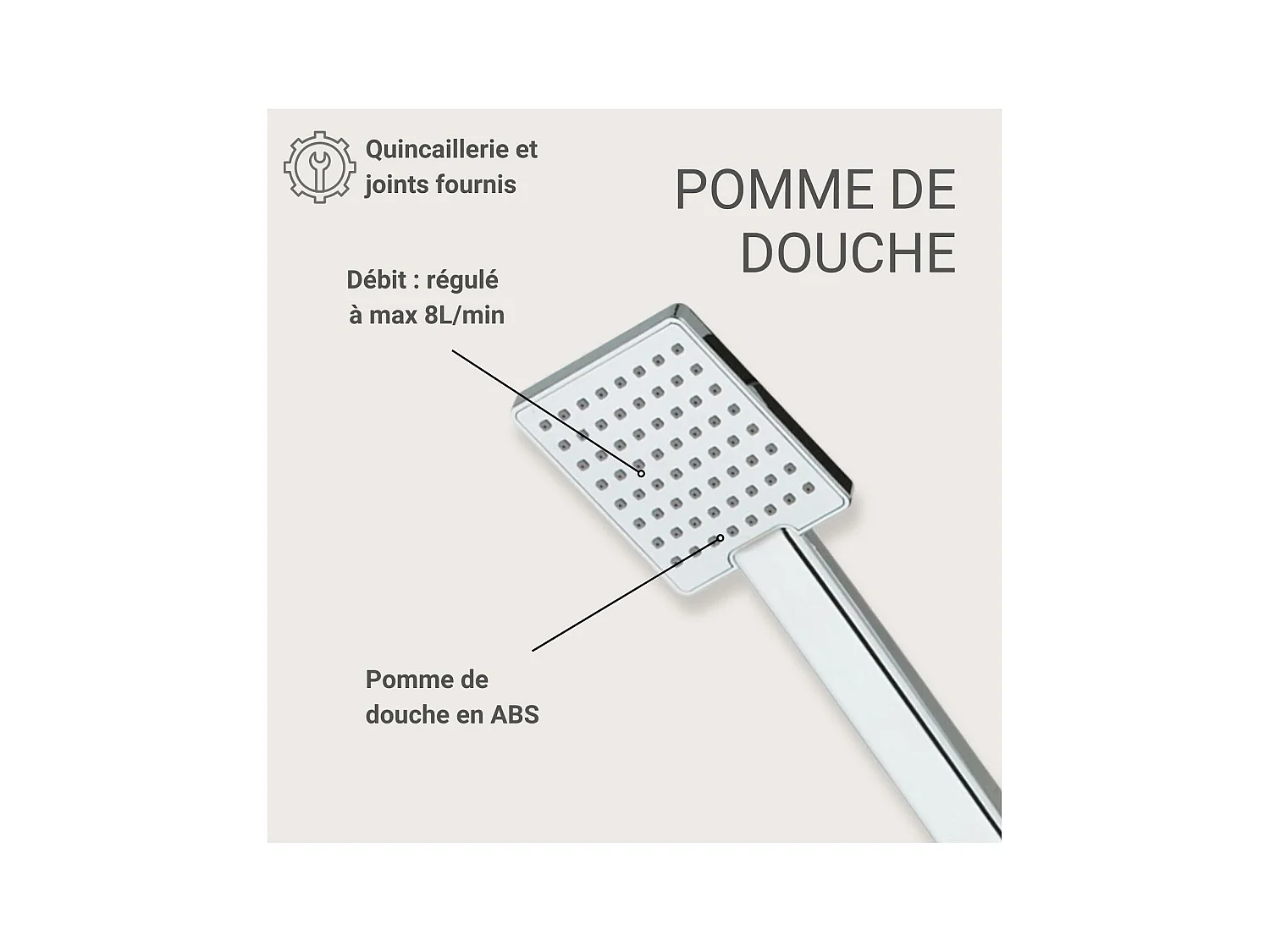 TALMA rechthoekige 1-straals handdouche