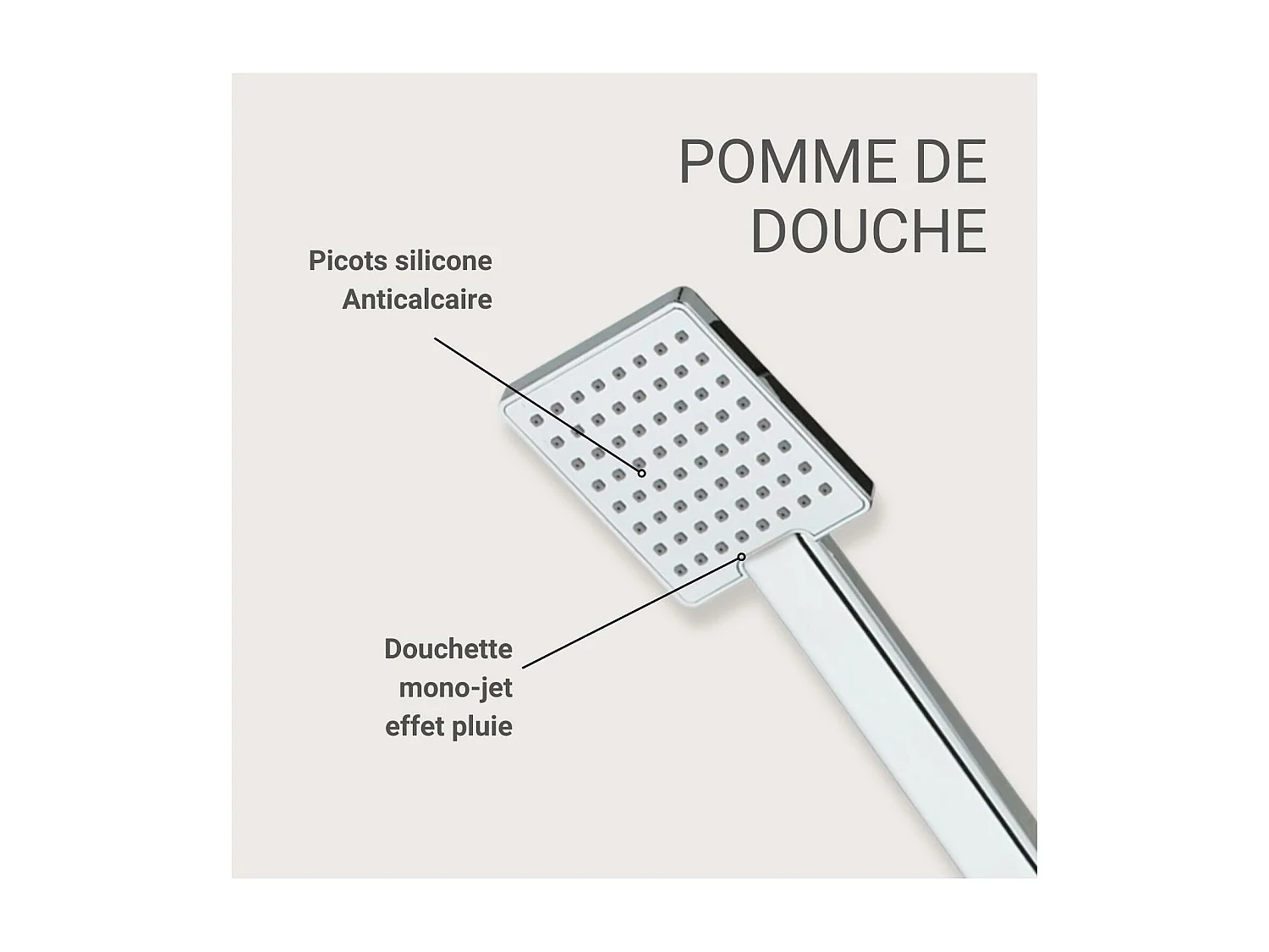 Douchette tête carrée en ABS chromé 1 jet