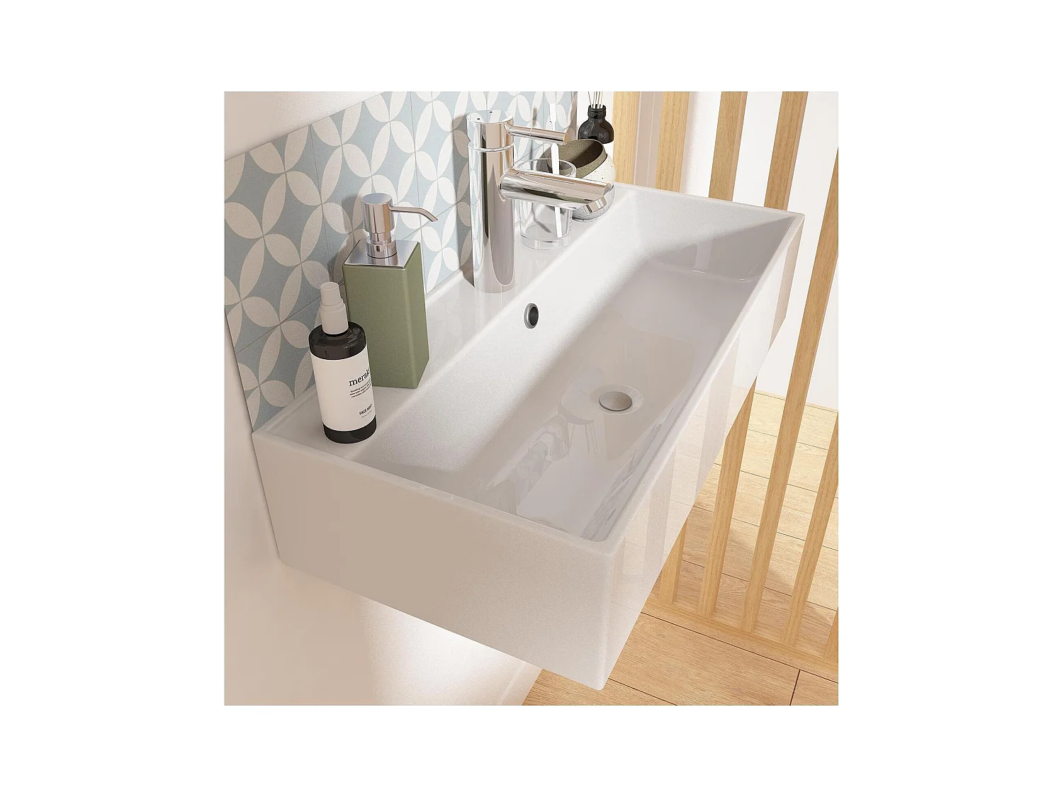 Lavabo rectangular de cerámica blanca ZOE 65x31cm