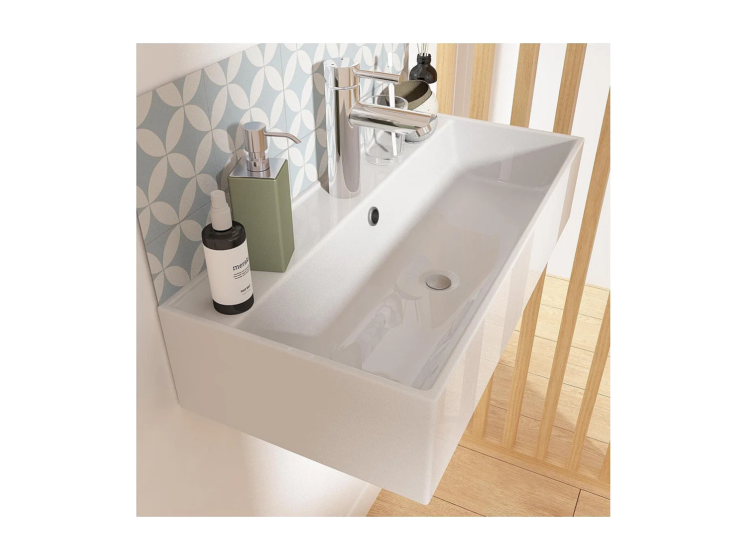 ZOE 65x31cm rechteckiges Aufsatzwaschbecken aus weißer Keramik