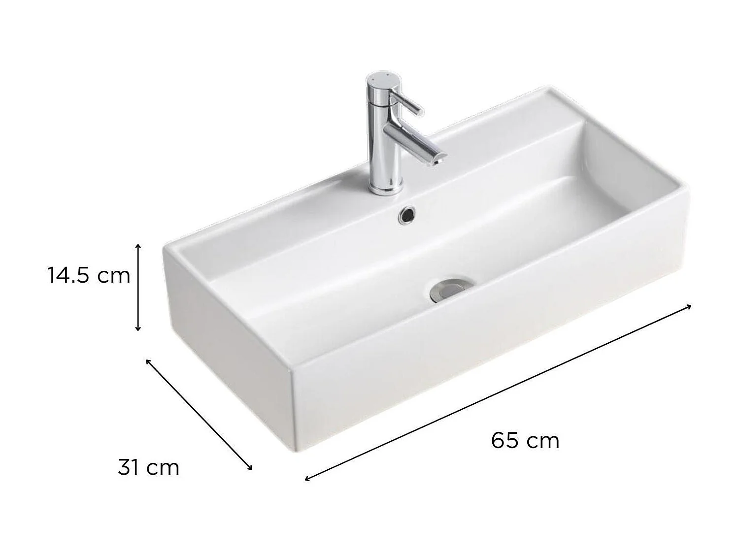 ZOE 65x31cm rechteckiges Aufsatzwaschbecken aus weißer Keramik