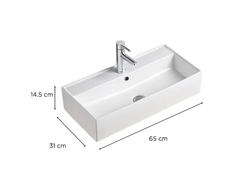 Umywalka ZOE 65x31cm ceramiczna prostokątna biała nablatowa