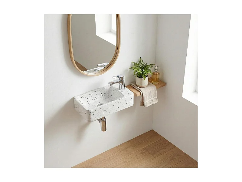 Vasque lave-mains à suspendre rectangle en terrazzo 45x28cm