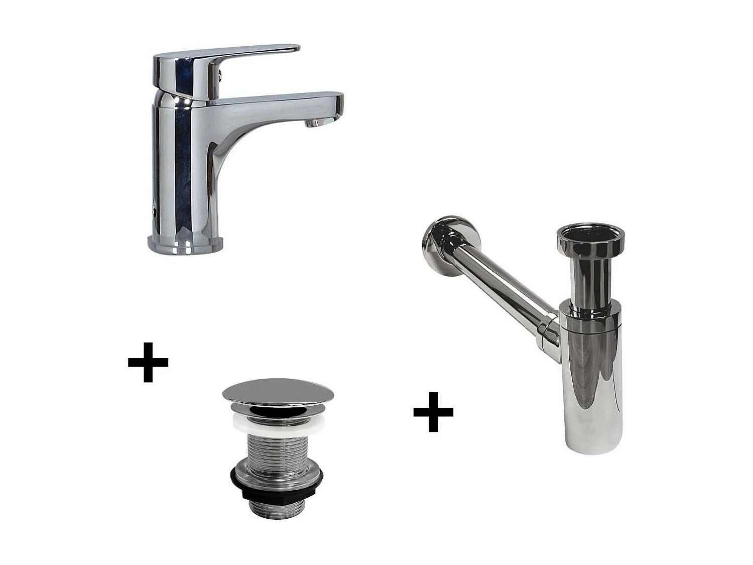 Rubinetto TAP a bocca bassa + piletta LIV + sifone SIMON