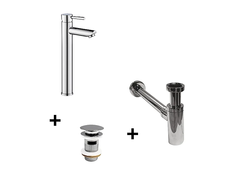 Grifo de caño alto TAP + válvula CLINT + sifón SIMON