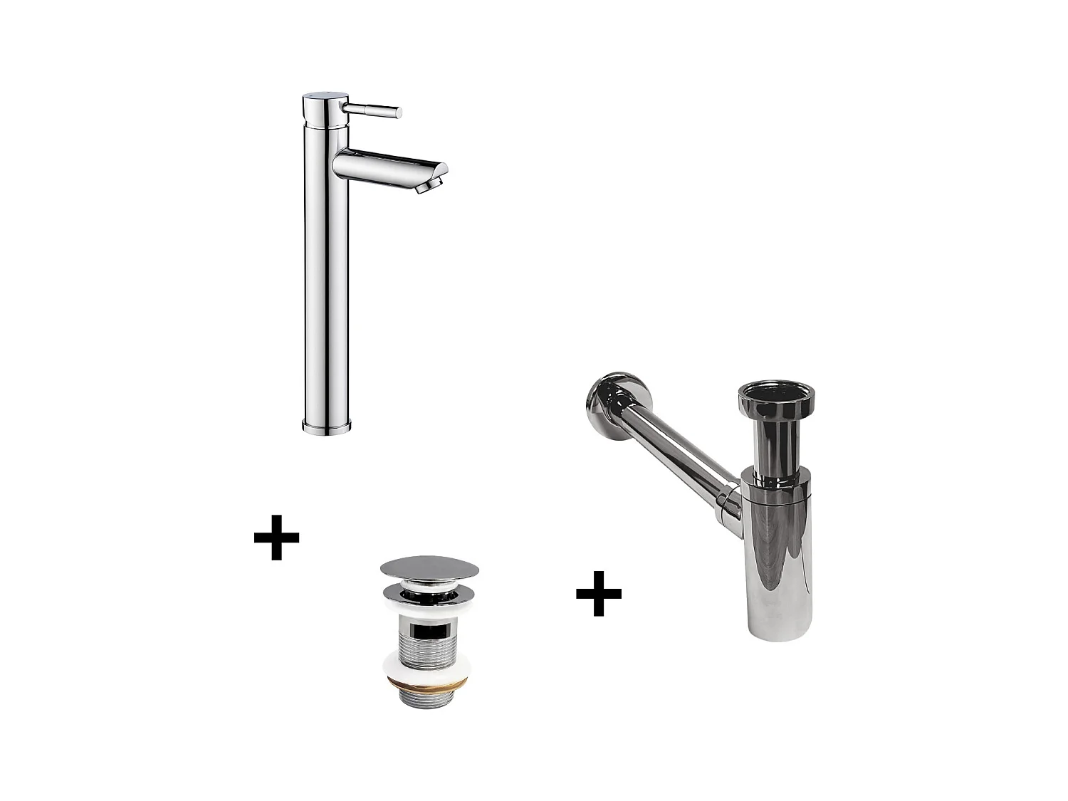 Grifo de caño alto TAP + válvula CLINT + sifón SIMON