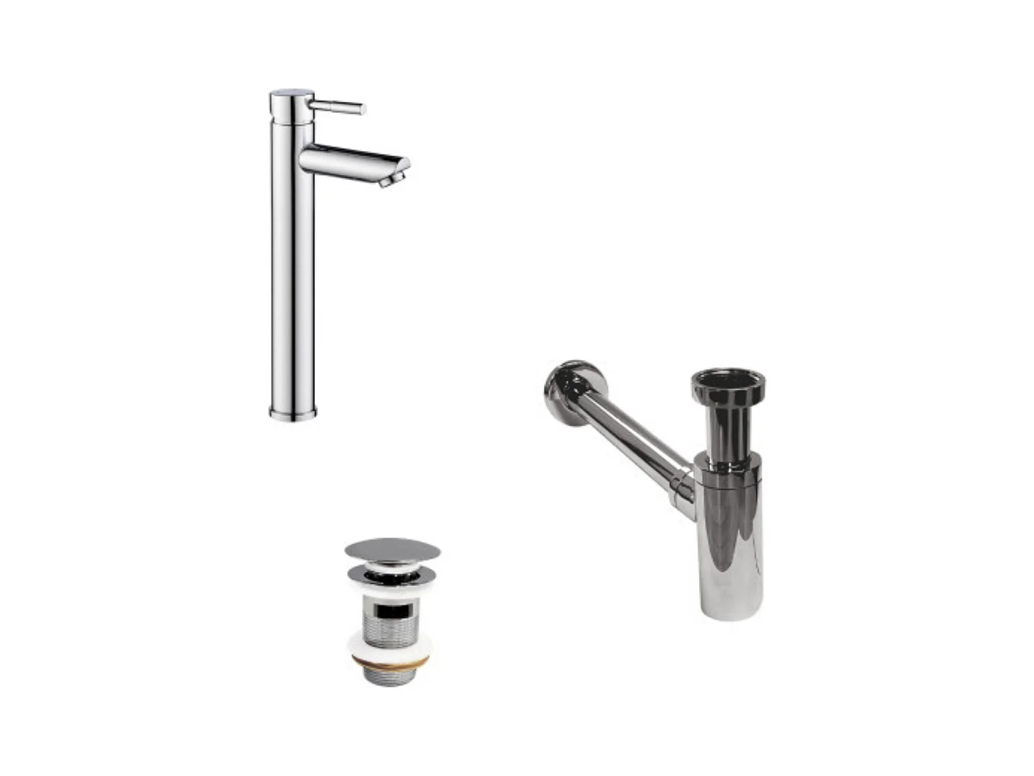 Grifo de caño alto TAP + válvula CLINT + sifón SIMON