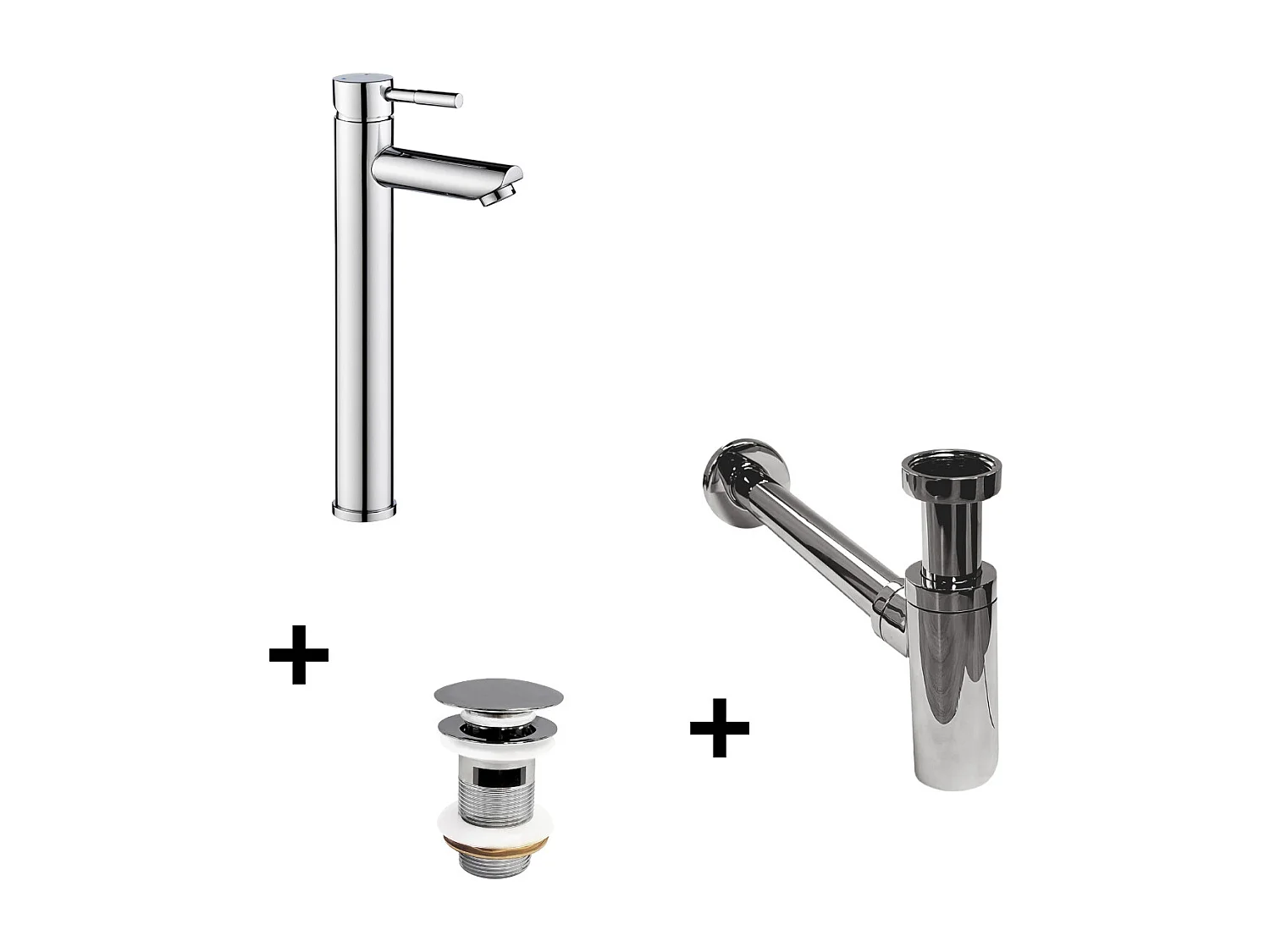 Grifo de caño alto TAP + válvula CLINT + sifón SIMON