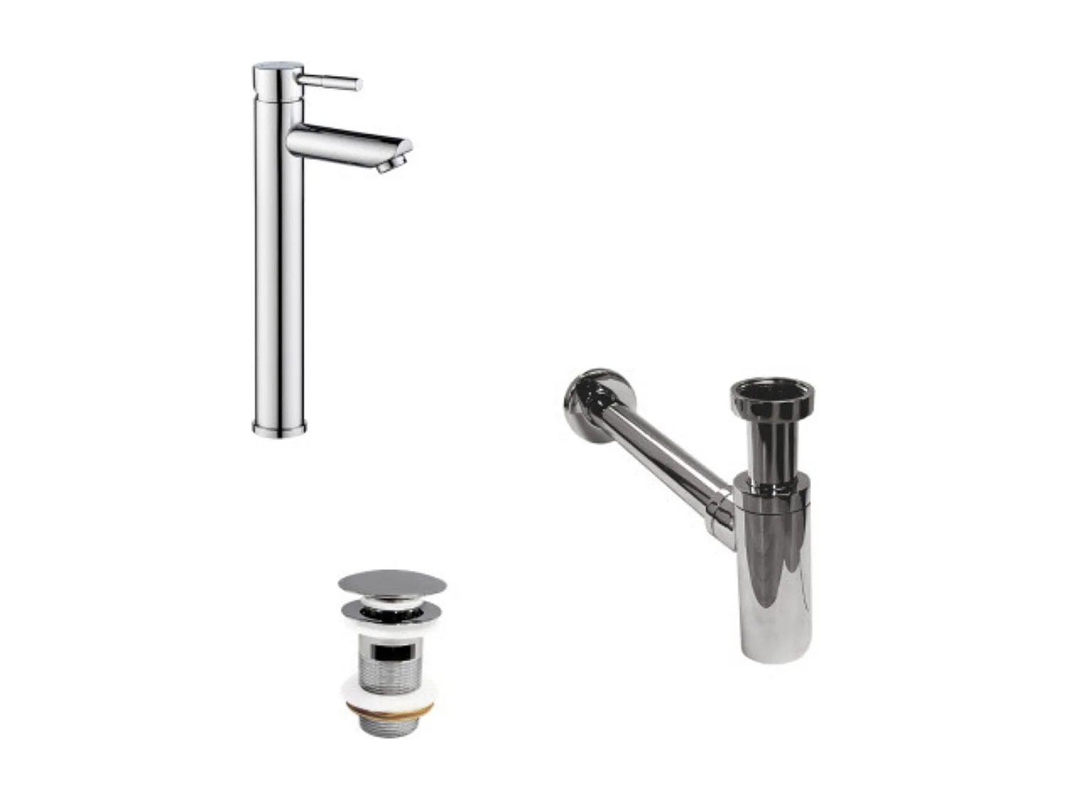 Grifo de caño alto TAP + válvula CLINT + sifón SIMON