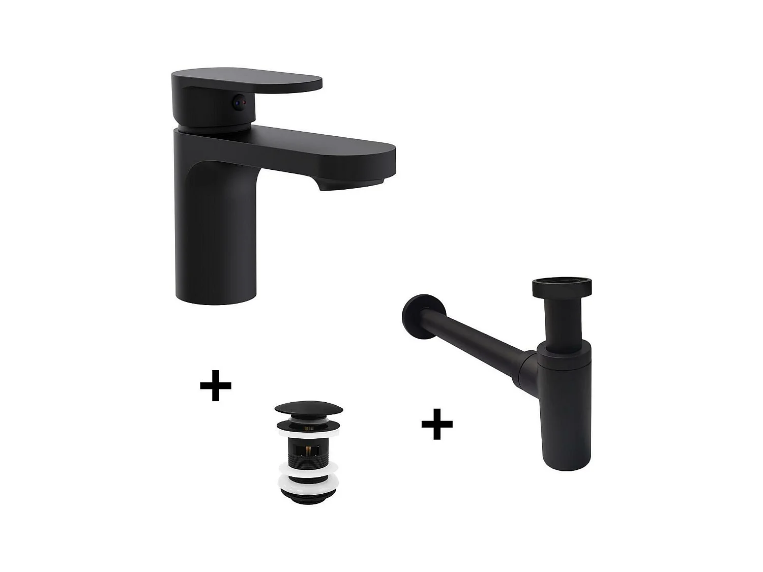 ROB Wasserhahn mit niedrigem Auslauf + CLINT Abfluss + SIMON Siphon