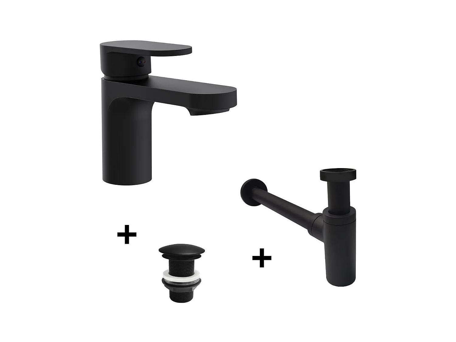 ROB Wasserhahn mit niedrigem Auslauf + LIV Ablaufgarnitur + SIMON Siphon