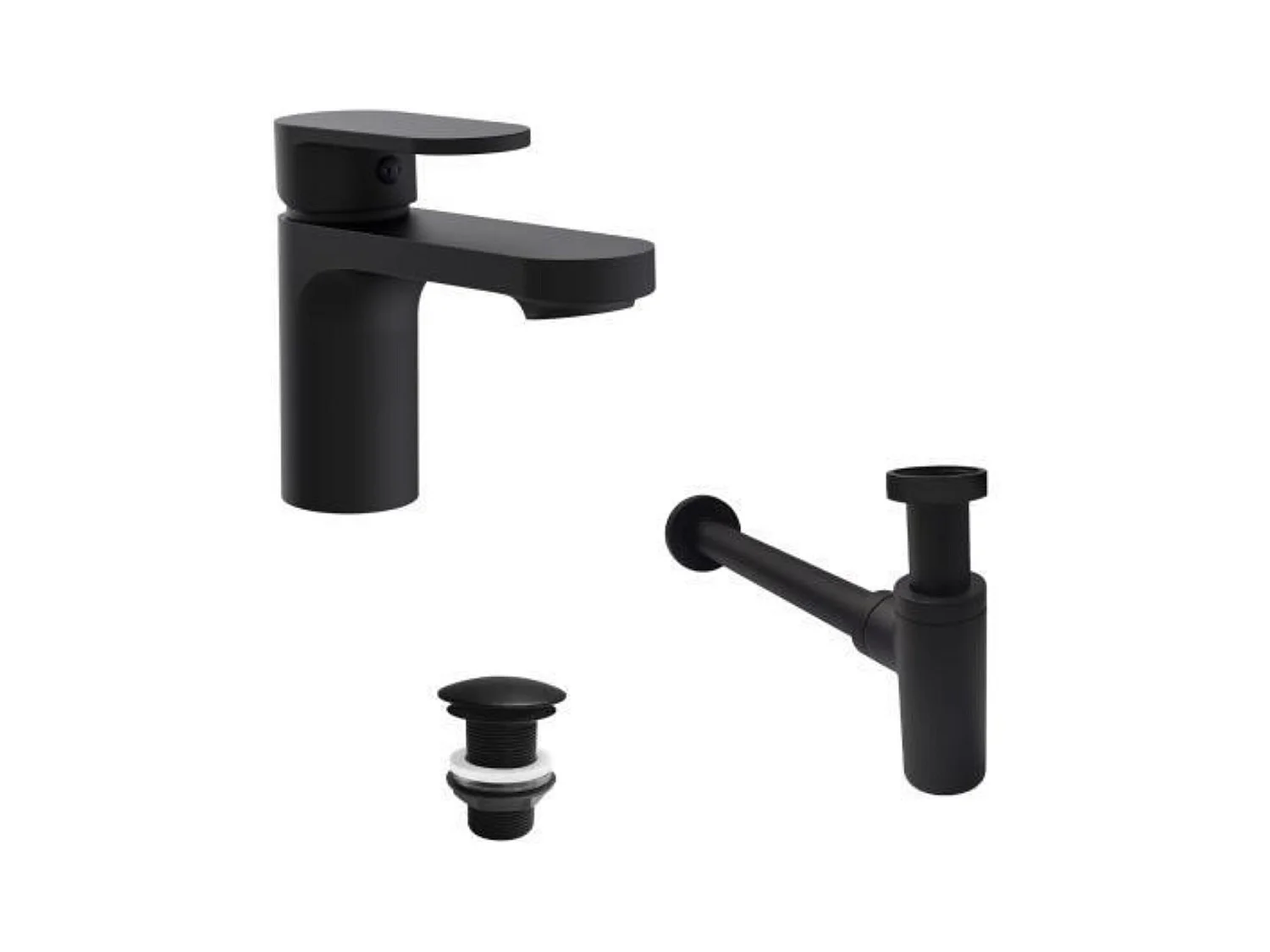 ROB Wasserhahn mit niedrigem Auslauf + LIV Ablaufgarnitur + SIMON Siphon