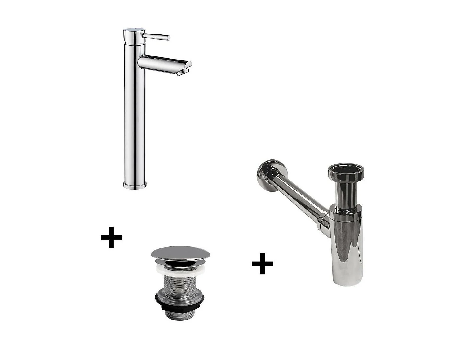 Grifo de pico alto TAP + válvula LIV + sifón SIMON