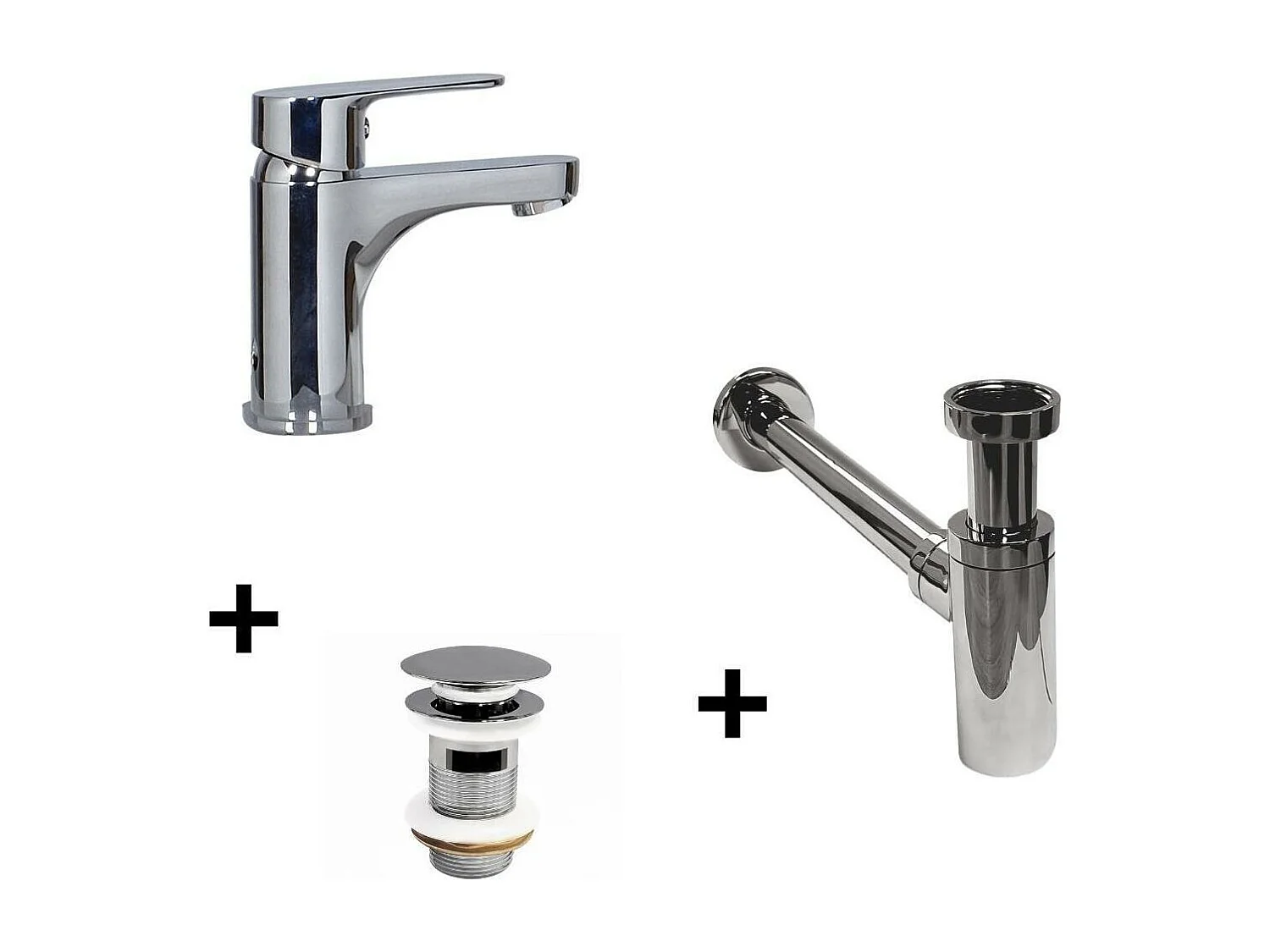 Grifo de caño bajo TAP + válvula CLINT + sifón SIMON