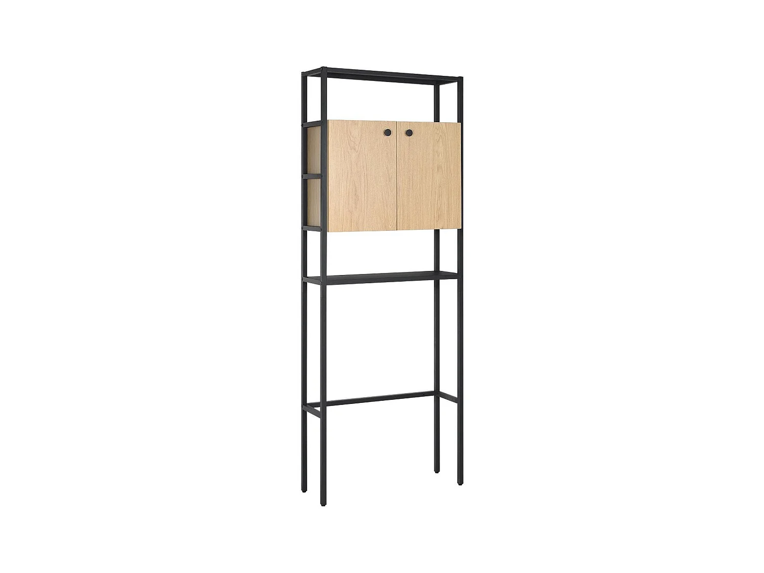 Etagère pont WC bois et métal noir - avec rangement fermé - 180x66cm